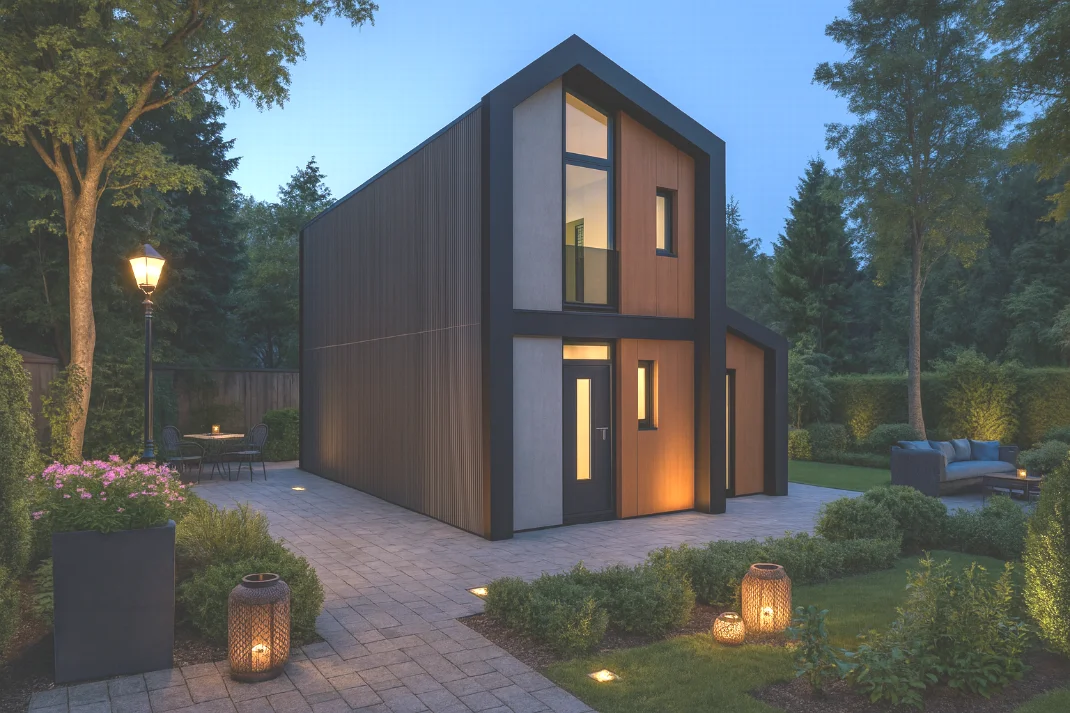 Modulaire woning Flexihuis 120 bij schemering