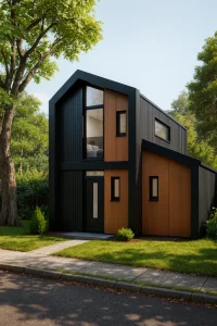 Modulaire woning Flexihuis 120, exterieur van vrijstaande woning voorkant