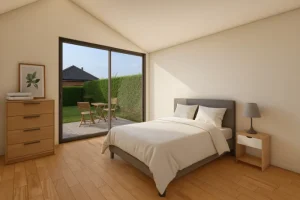 Modulaire woning Flexihuis 54, impressie slaapkamer